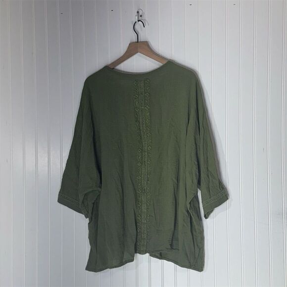 Rachel Zoe 3X Olive Green Embroidered Boho Peasant Tunic Top Blouse Festival - Picture 2 of 7